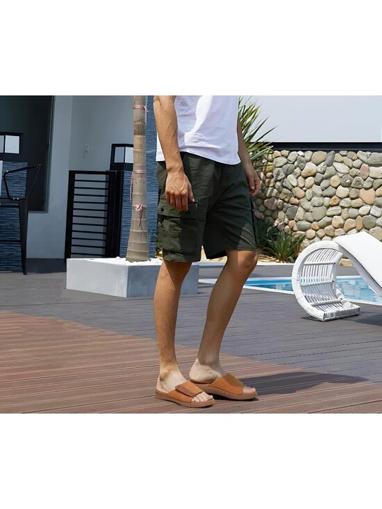 Men\'s Khaki Adjustable Orthotic Plantar Fasciitis Open Toe Athletic Sandal Shoes main image 6